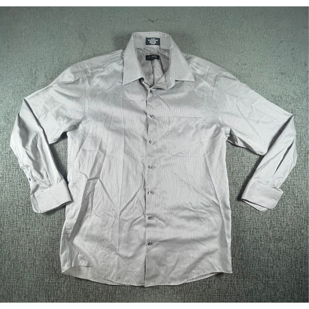 Axcess Claiborne Mens Dress Shirt 16 34-35 Grey White Stripe No Iron Cotton L/S‎
